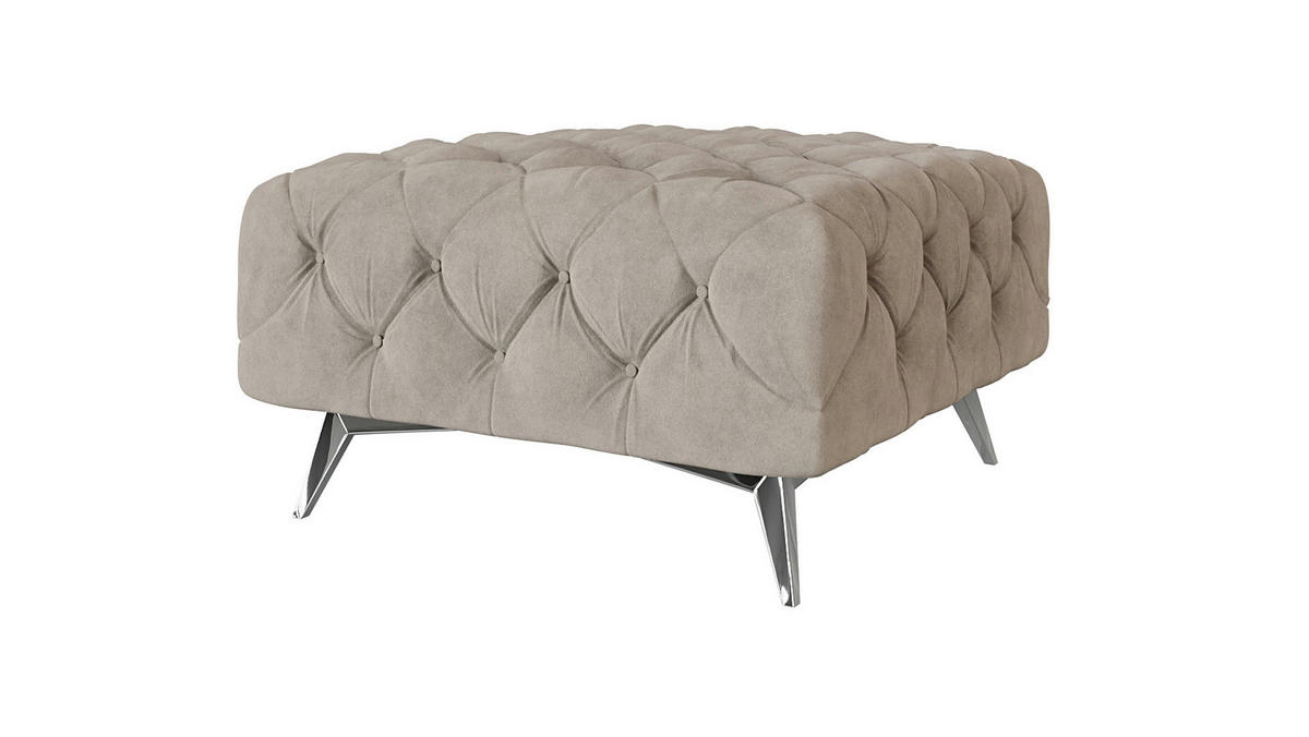 HOCKER Chesterfield Laura Dunkle Creme Samt - Silberfarben/Creme, Holz/Textil (80/45/80cm) - S-Style Möbel