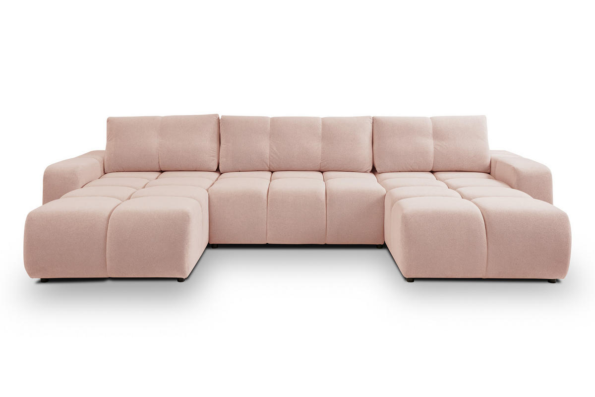 WOHNLANDSCHAFT Hosio Rosa-Creme 359/177/88 cm mit Schlaffunktion - Schwarz/Rosa, Kunststoff/Textil (359/88/177cm) - AX Living