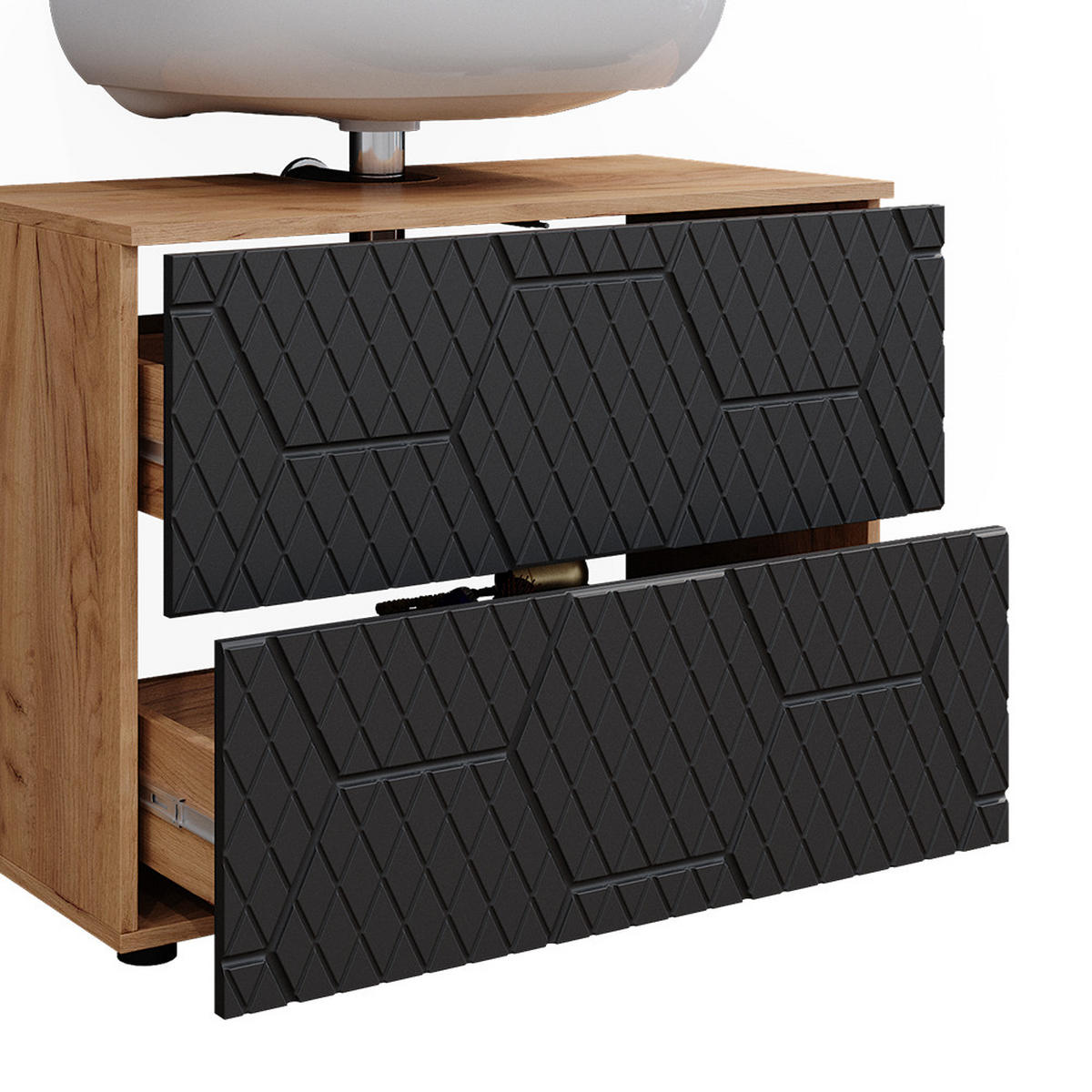BADMÖBEL-SET Irma Anthrazit gestreift 3 Teile - Honigeiche/Anthrazit, Holzwerkstoff (80/58.6/41cm) - Vicco