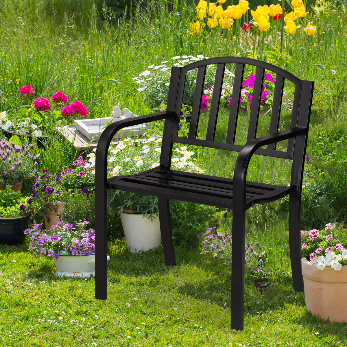GARTENSTUHL Metall - Schwarz, Metall (60/82/48.5cm) - Relaxdays