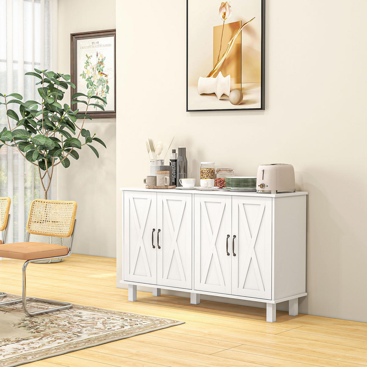 SIDEBOARD Weiß, 4 Türen, 120/37/75 cm - Weiß, Holz (120/75/37cm) - PANGIVO