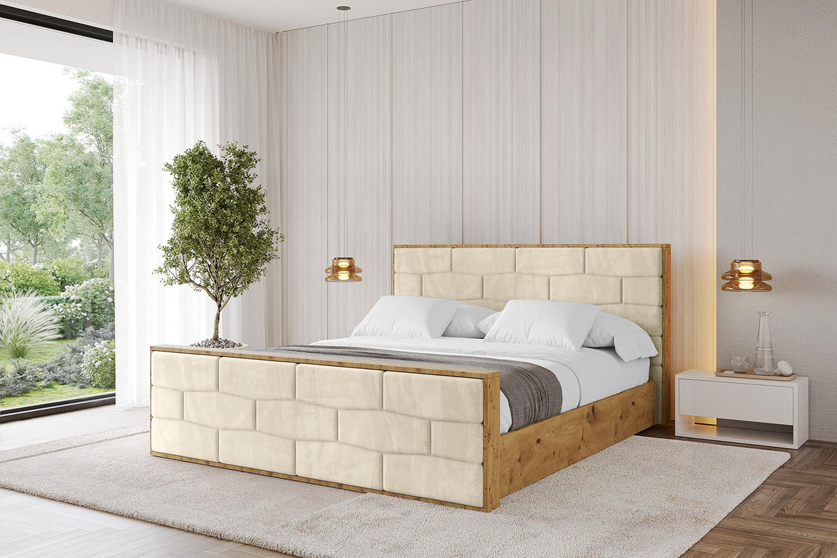 POLSTERBETT mit Bettkasten, Fußteil und Lattenrost, Boxbett mit Matratze H3/H4 - ENZO8-Z 160x200 Beige - Ecru, Holzwerkstoff/Textil (160/200cm) - ALTDECOR
