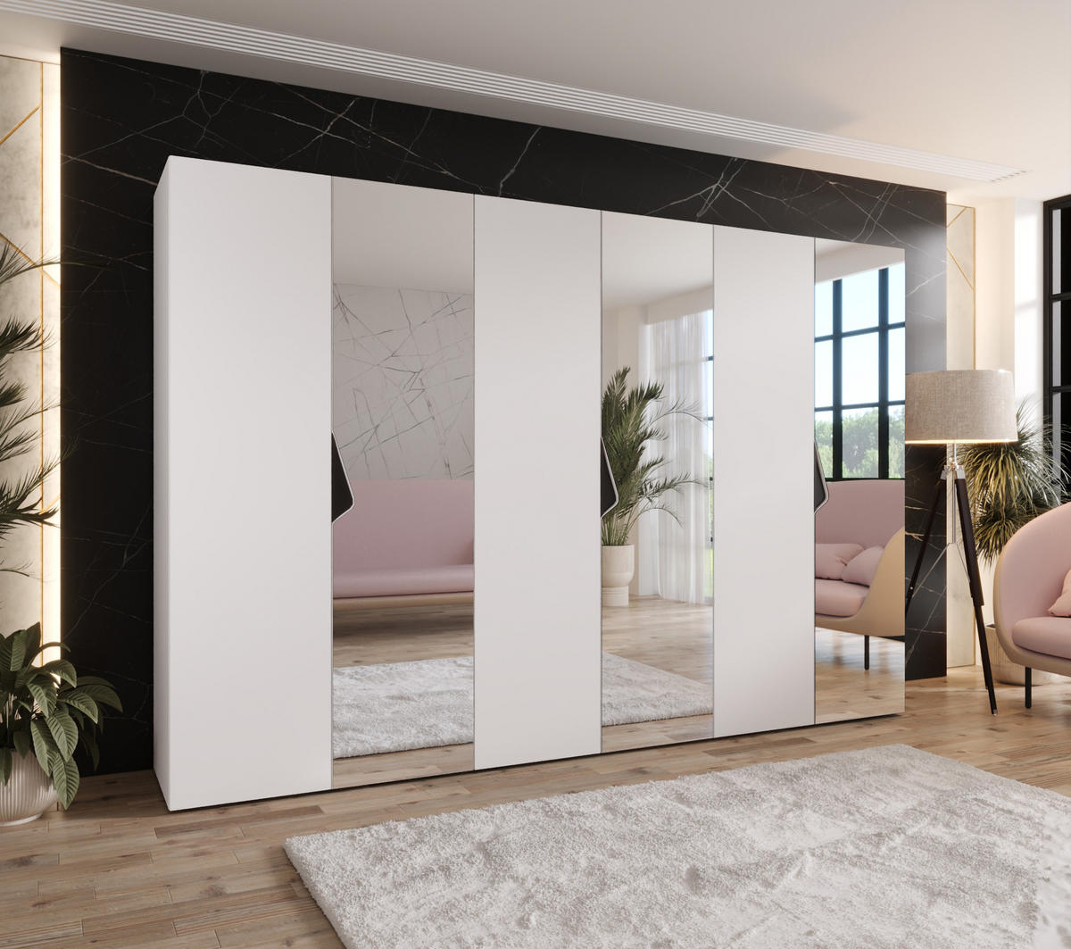 DREHTÜRENSCHRANK 202/300/52 6-türig - Schwarz/Weiß, Holz/Metall (300/202/52cm) - Abiks Möbel