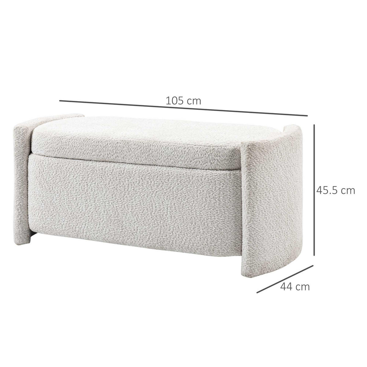SITZBANK, Bettbank mit Stauraum, Polsterbank mit Deckel, Samtoptik, Creme - Eukalyptusholzfarben/Creme, Holz/Kunststoff (44/45.5/105cm) - HOMCOM