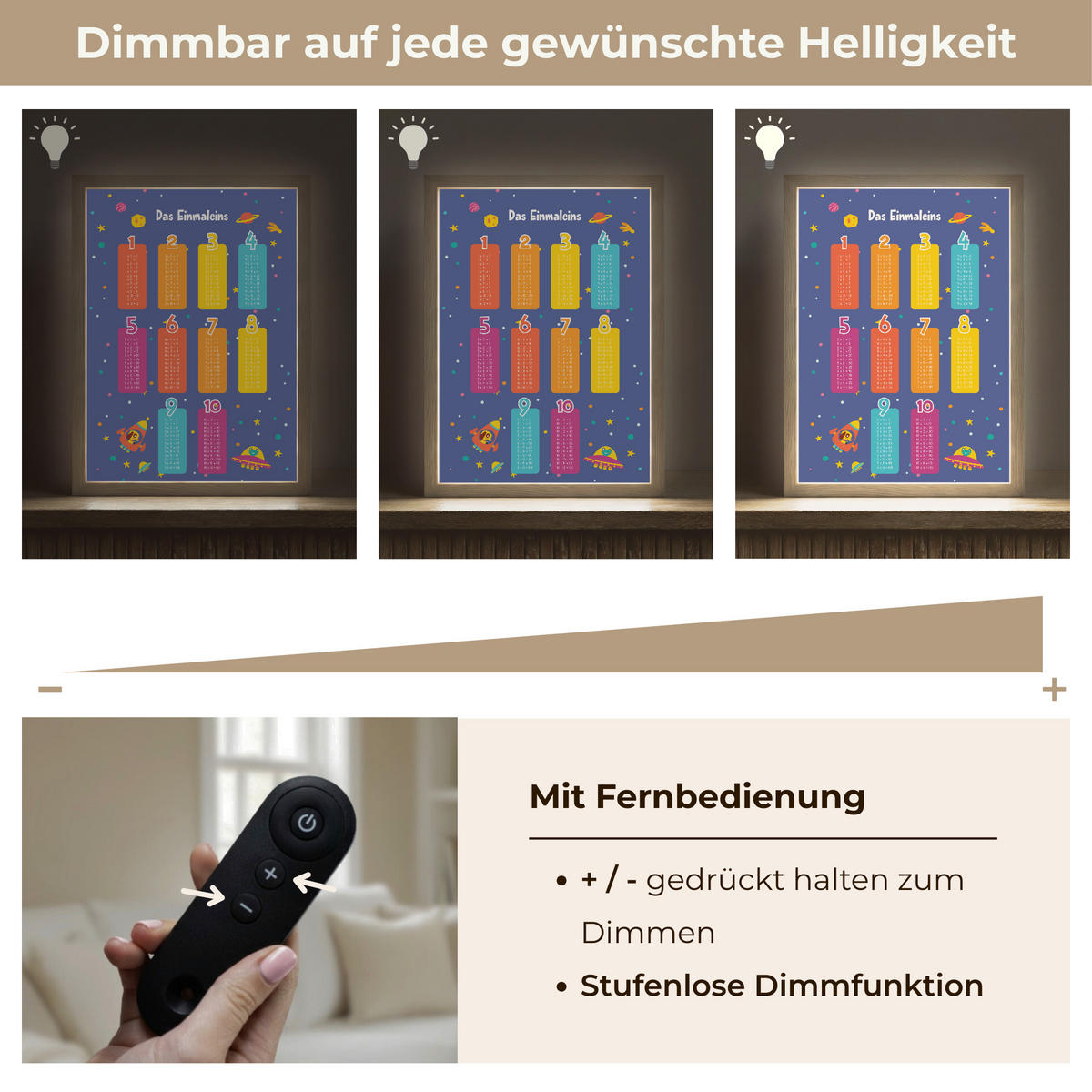 NACHTTISCHLAMPE MIT AKKU Pädagogisch - Rechnen lernen - Raum - Einmaleins 30x40 cm - Dunkelblau, Holzwerkstoff (8/30/40cm) - OnlyWow