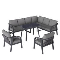 GARTEN-ESSGRUPPE 8 Personen Ecksofa Esstisch Sessel Grau - Grau, Textil - FLIEKS