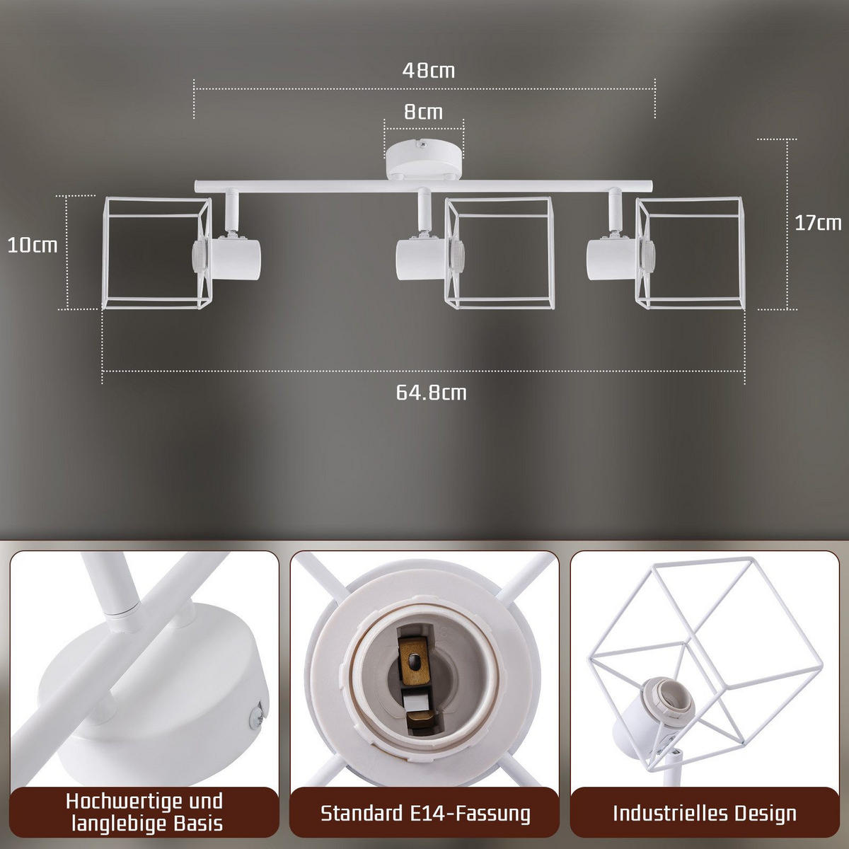 STRAHLER Fürth 3-flammig 48/10/17 cm - Weiß, Metall (48/10/17cm) - Nettlife