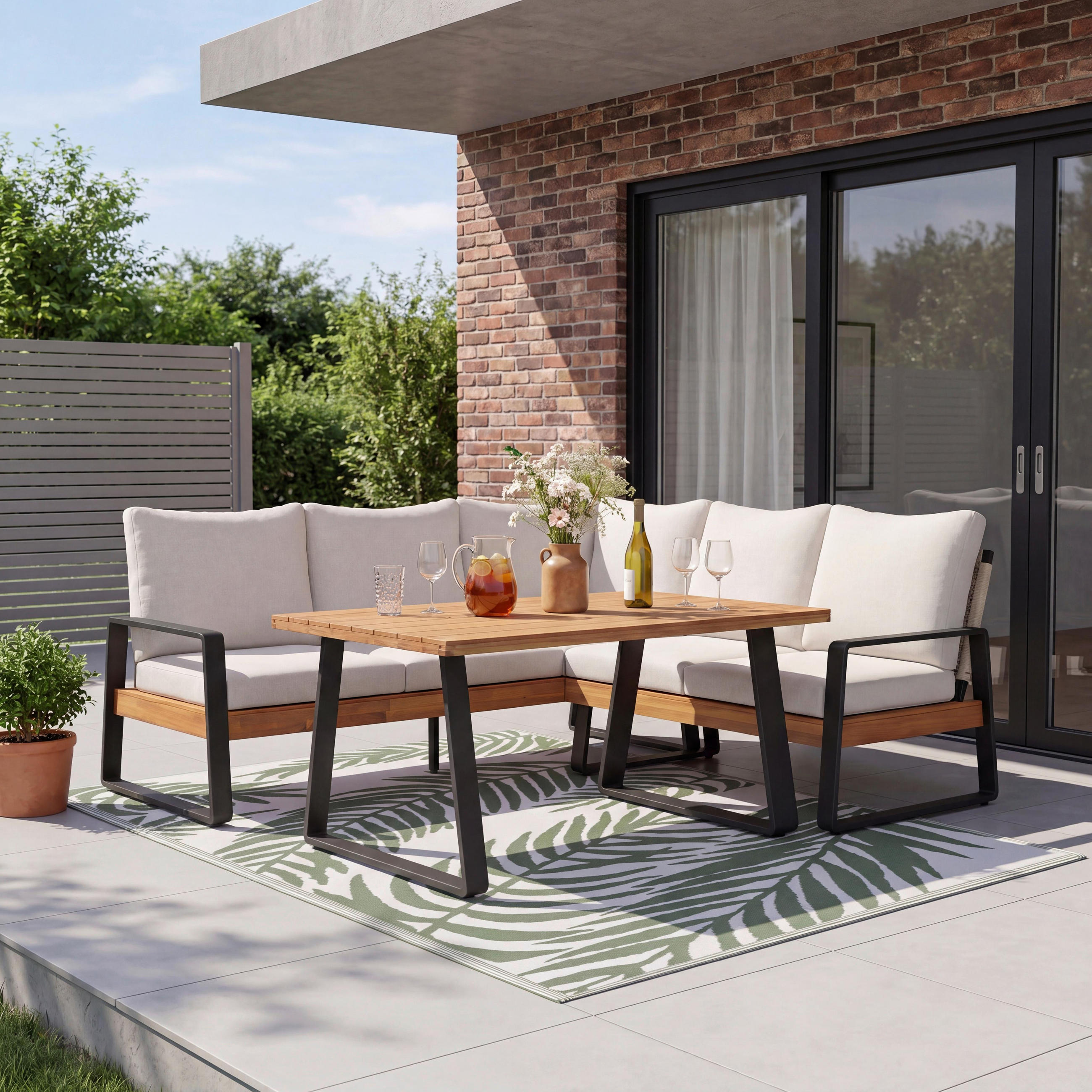 DINING-LOUNGESET Alexa Holz Outdoorstoff/Metall - Anthrazit, Holz - Bessagi Garden