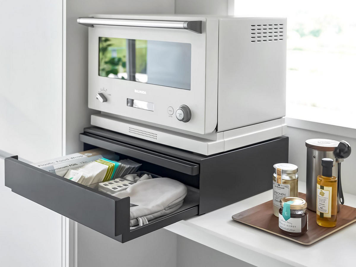 ARBEITSPLATTEN-AUSZIEHTABLETT Tower schwarz 45/13/37 cm mit 1 Schublade - Schwarz, Metall (45/13/37cm) - Yamazaki