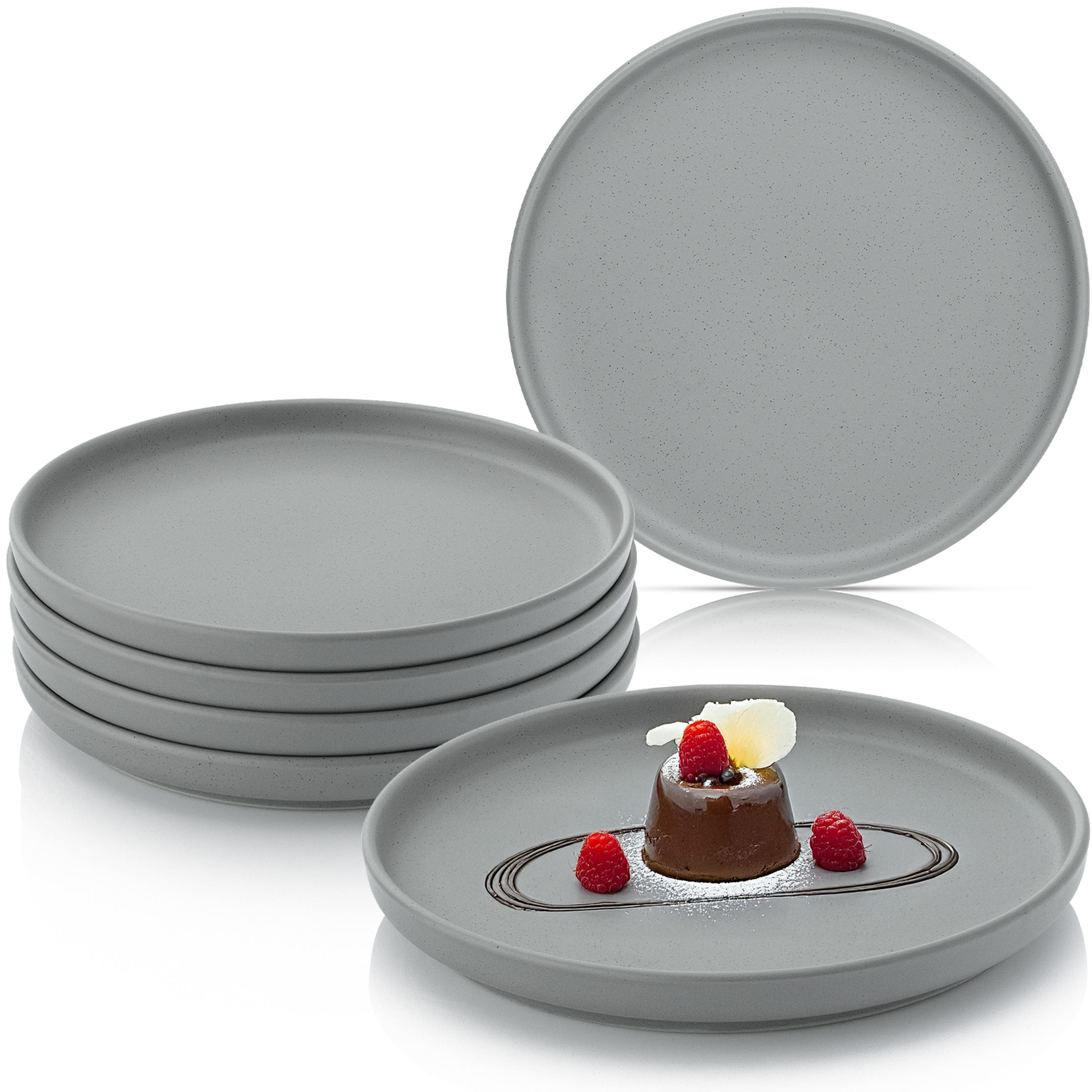 DESSERTTELLER LEEDS SHADOW - 6 teilig aus Steingut - Grau, Stein (20.5cm) - Sänger