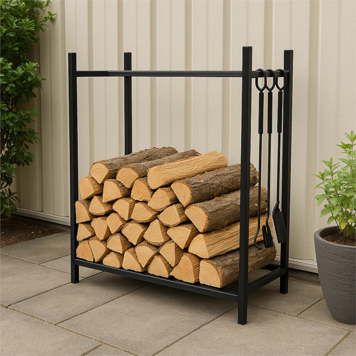 KAMINHOLZREGAL, Metall, Schwarz, stabil 110×35×110 cm - Schwarz, Metall (110/110/35cm) - Begryf