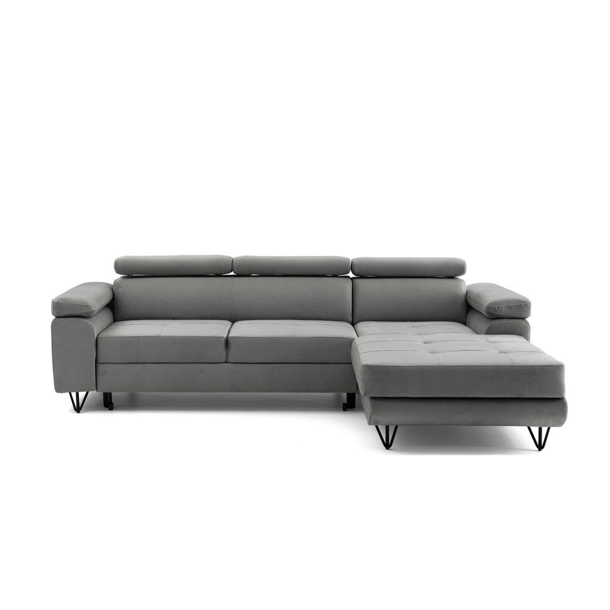 ECKSOFA NORIS L Rechts mit Schlaffunktion 128x203 Velours Grau - Schwarz/Grau, Holz/Textil (183/250cm) - Muffo
