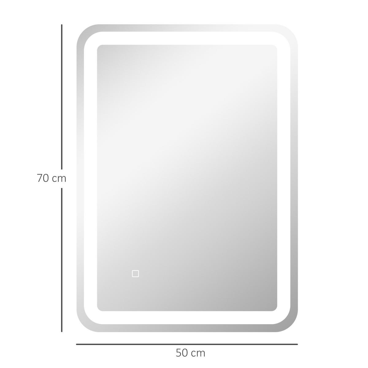 BADSPIEGEL mit Touch-Schalter, 3-farbiger LED-Beleuchtung, 70 x 50 cm - Silberfarben, Glas (70/50/4cm) - Vallsero
