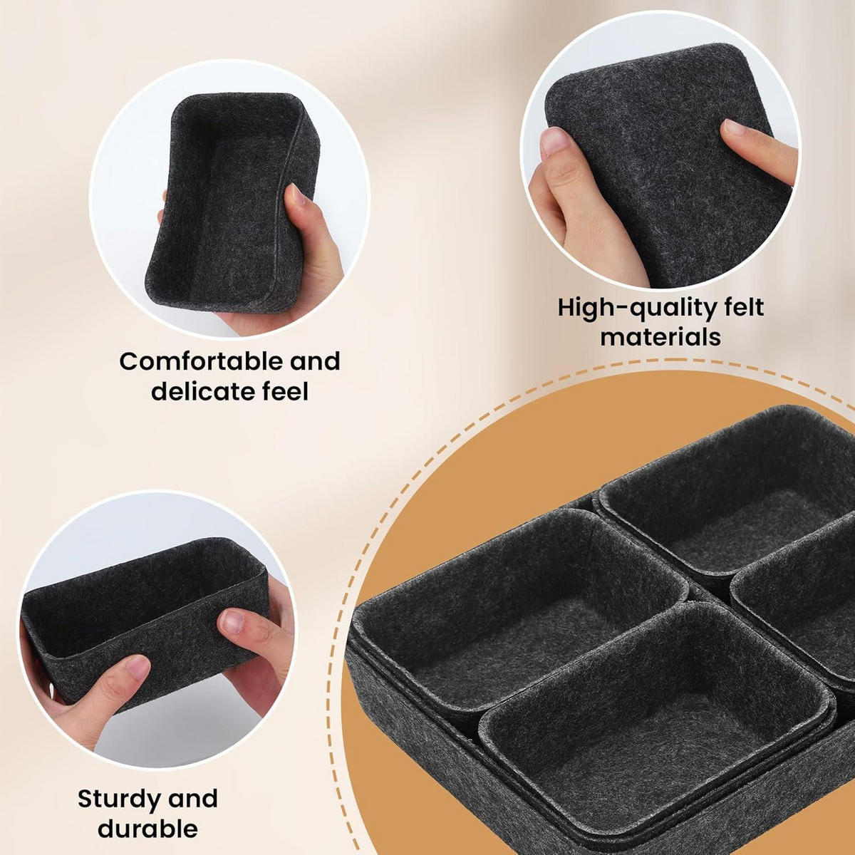 SCHUBLADEN Organizer 7er Set Filz Dunkelgrau - Anthrazit, Textil (20/5/28.5cm)