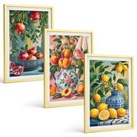 BILDER SET 3er Set - 40x60 cm Goldrahmen - Fruchtzusammensetzung von Granatäpfeln - Goldfarben, Kunststoff (40/60cm) - TULUP