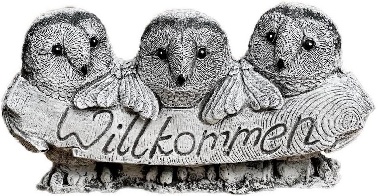 STEINFIGUR 3 Eulen Willkommen frostfest Steinguss - Grau, Stein (21/13/18cm) - stoneandstyle