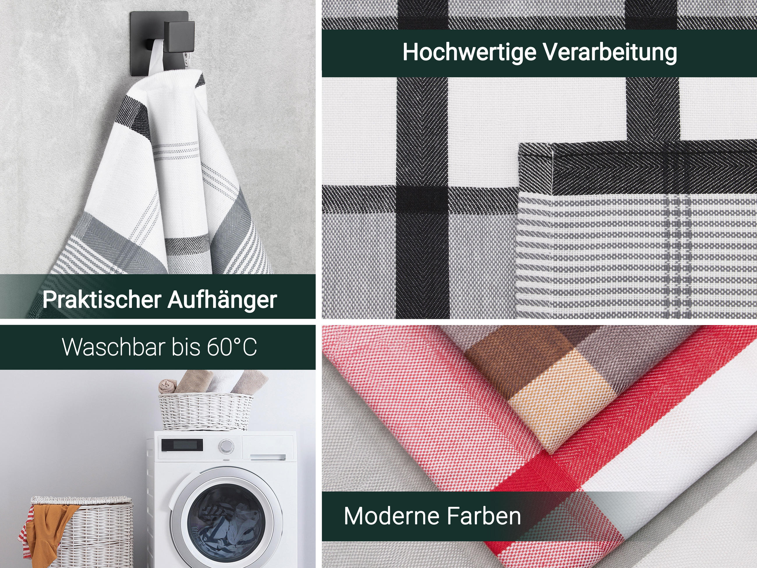 GESCHIRRTÜCHER, 4er-Set, 50x70 cm, 100% Baumwolle, Schwarz - Schwarz, Textil (50/70cm) - Zollner