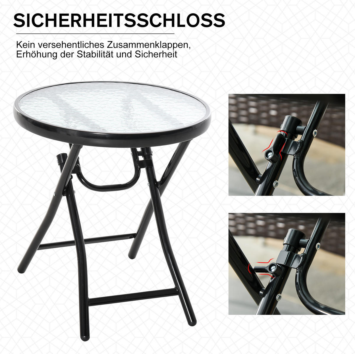 GARTENTISCH aus Metall Ø45x50 cm Schwarz mit Glasplatte - Schwarz, Metall (40/40/50cm) - Modfu