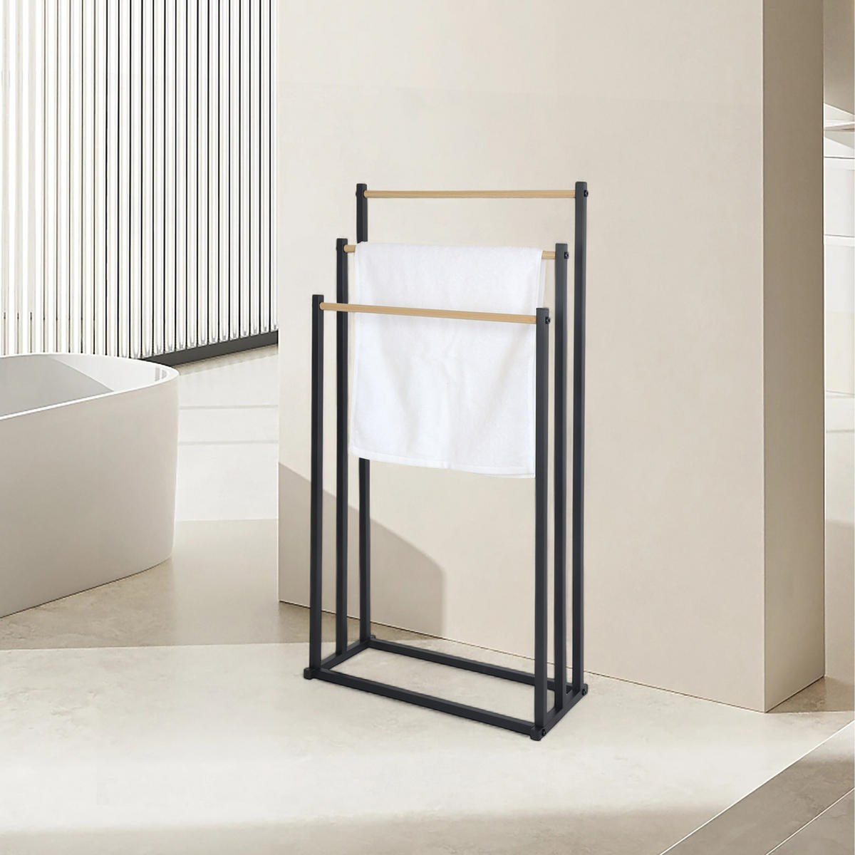 HANDTUCHSTÄNDER - Schwarz, Metall (44/86/21cm) - Relaxdays