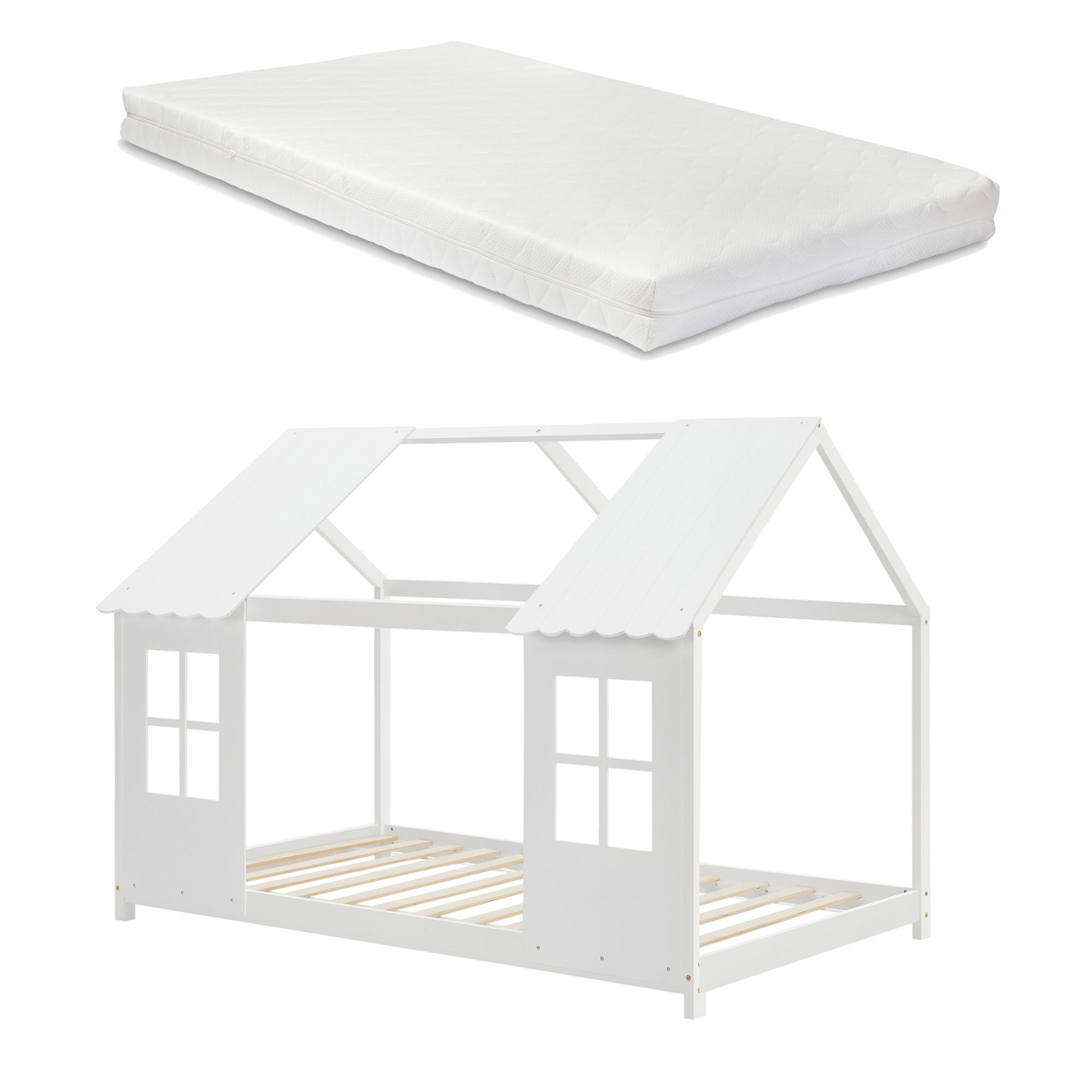 HAUSBETT Tostedt mit Matratze - Weiß, Holz/Textil (90/200cm) - [en.casa]