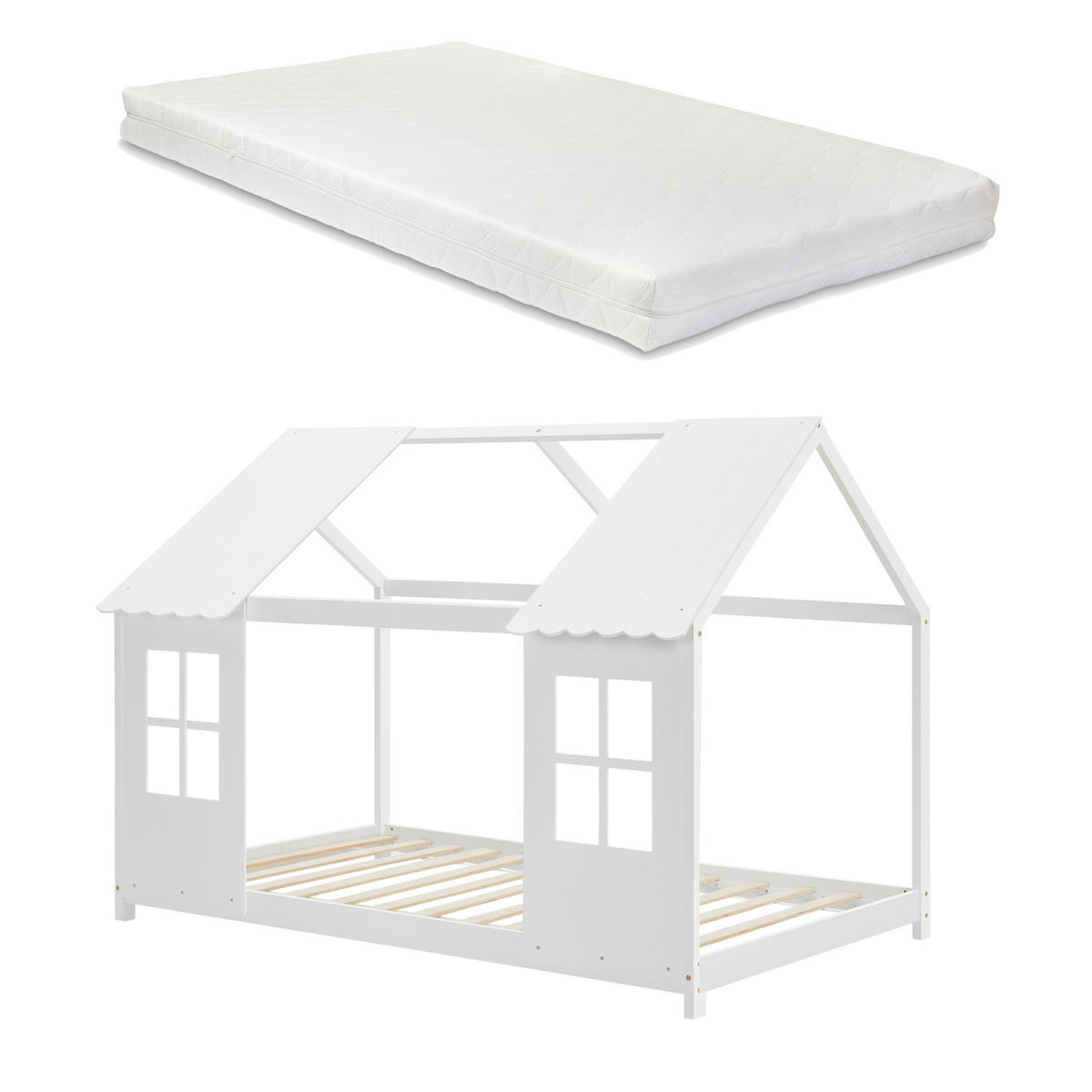 HAUSBETT Tostedt mit Matratze - Weiß, Holz/Textil (90/200cm) - [en.casa]