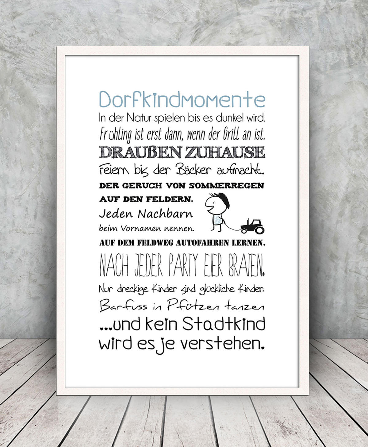 BILD mit Rahmen 51x71 cm Spruch: Dorfkind - Blau, Holz (51/71cm) - artissimo
