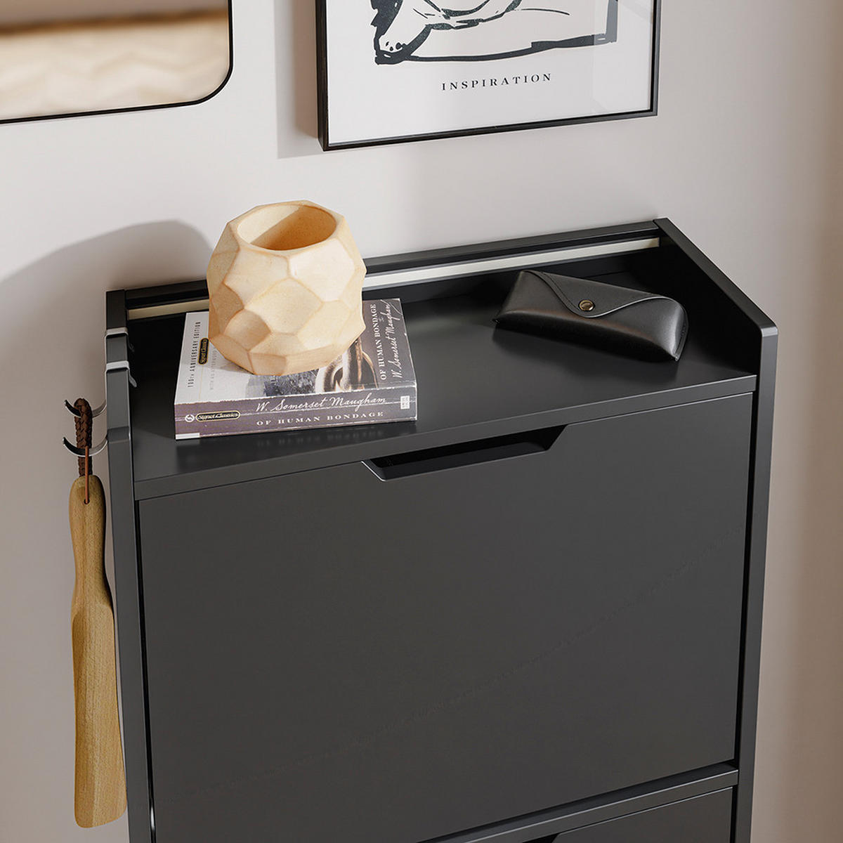 SCHUHSCHRANK 3 Türen Schwarz 50x19x131cm Modern - Schwarz, Holzwerkstoff (19/131/50cm) - SoBuy