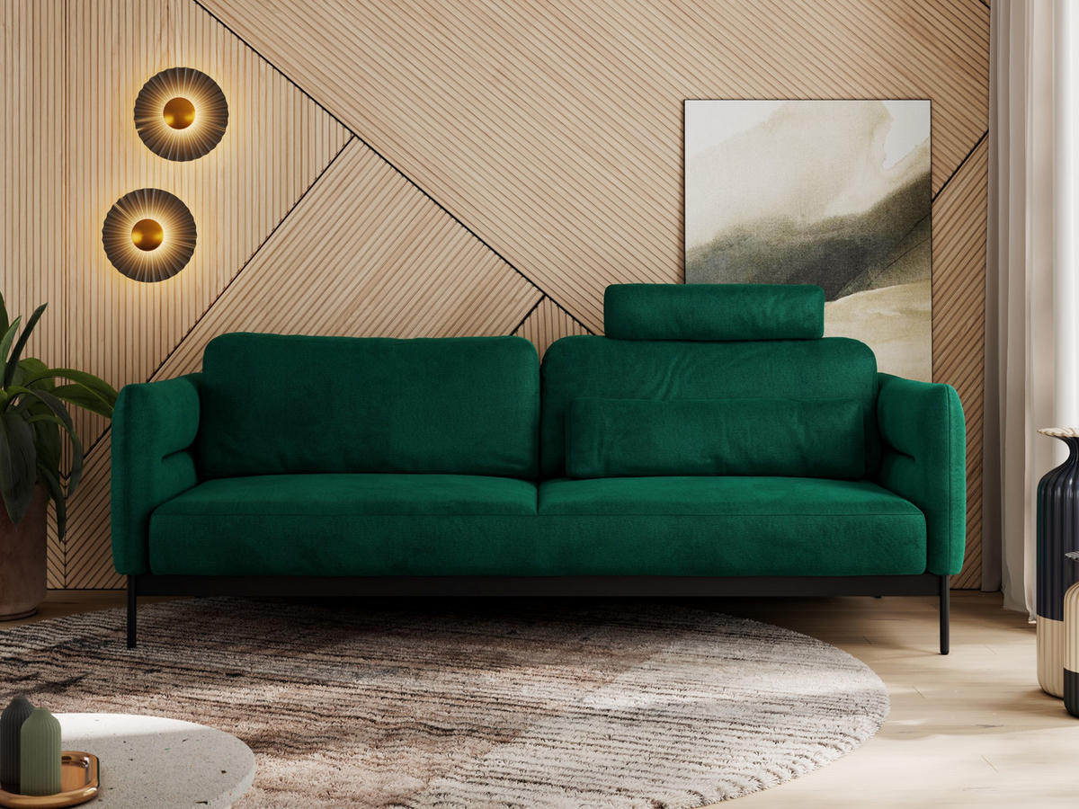 SOFA SALENTO Grün Velvet - Schwarz/Grün, Textil/Metall (221/82/101cm) - MKS