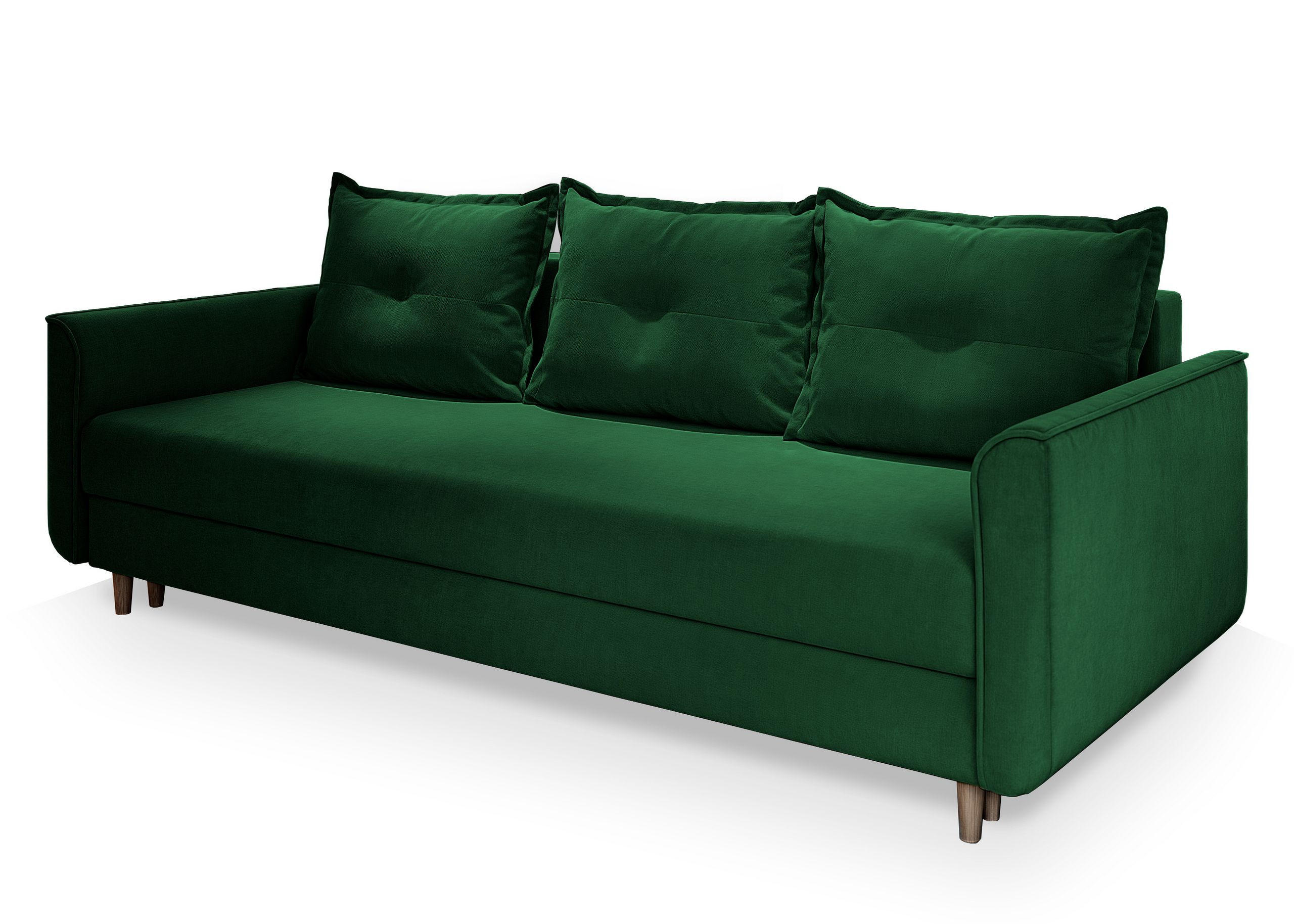 BETTSOFA NAPOL Grün Plüsch-Stoff mit Schlaffunktion - Grün, Textil (220/93/87cm) - MASSENO