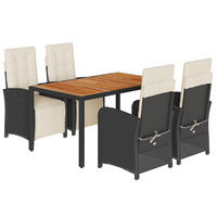 GARTEN-ESSGRUPPE 5-TLG. Mit Kissen Schwarz Poly Rattan - Schwarz, Kunststoff - vidaXL
