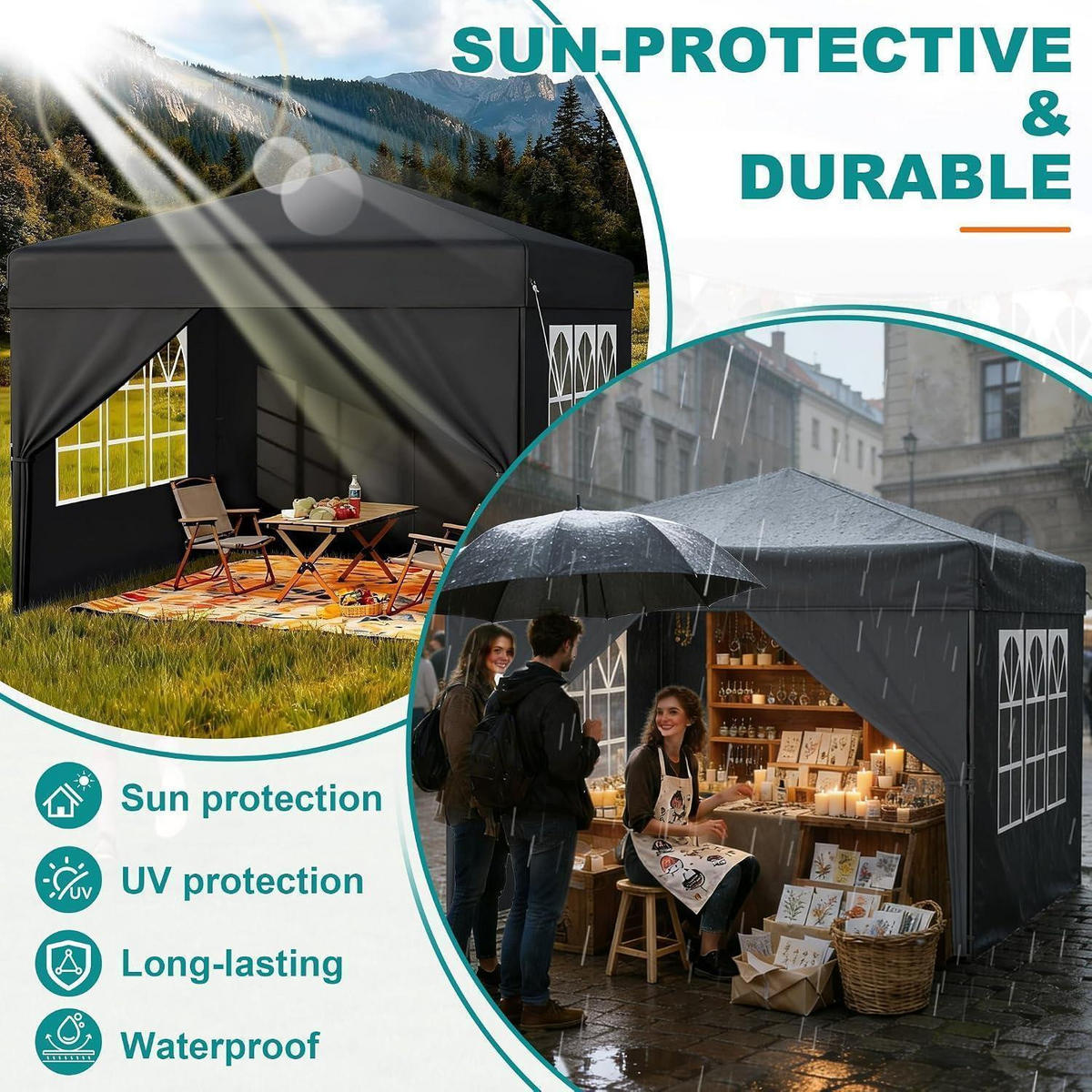 FALTPAVILLON 3x3 m Anthrazit mit Seitenwänden - Anthrazit, Textil (300/260/300cm)
