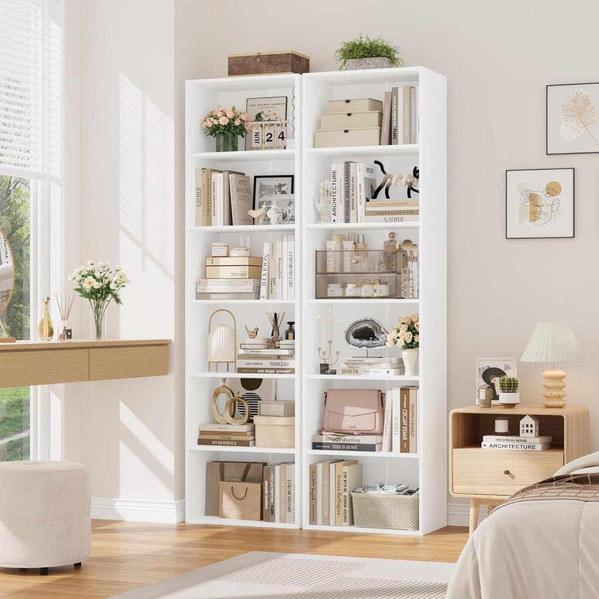 BÜCHERREGAL weiß 6 Fächer 48 x 30 x 190,5 cm - Weiß, Holzwerkstoff (48/190.5/30cm)