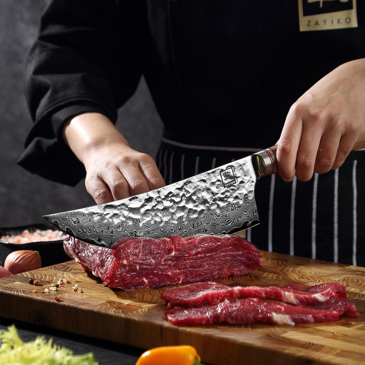 KOCHMESSER 20 cm - Braun, Holz/Metall (35cm) - Zayiko