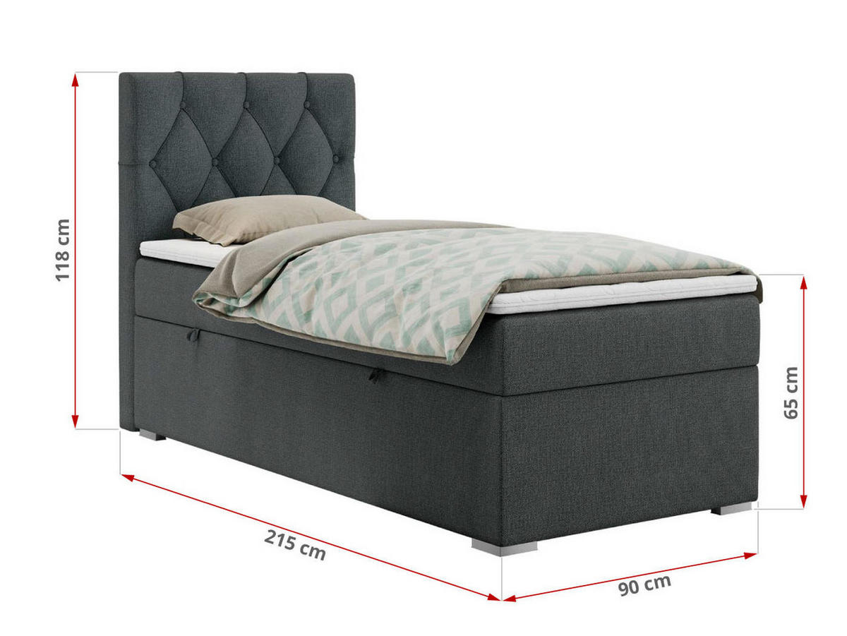 BOXBETT ALDA 90/200 Dunkelgrau Struktur - H3 - Rechts Seite - Dunkelgrau, Holz/Textil (90/200cm) - MKS