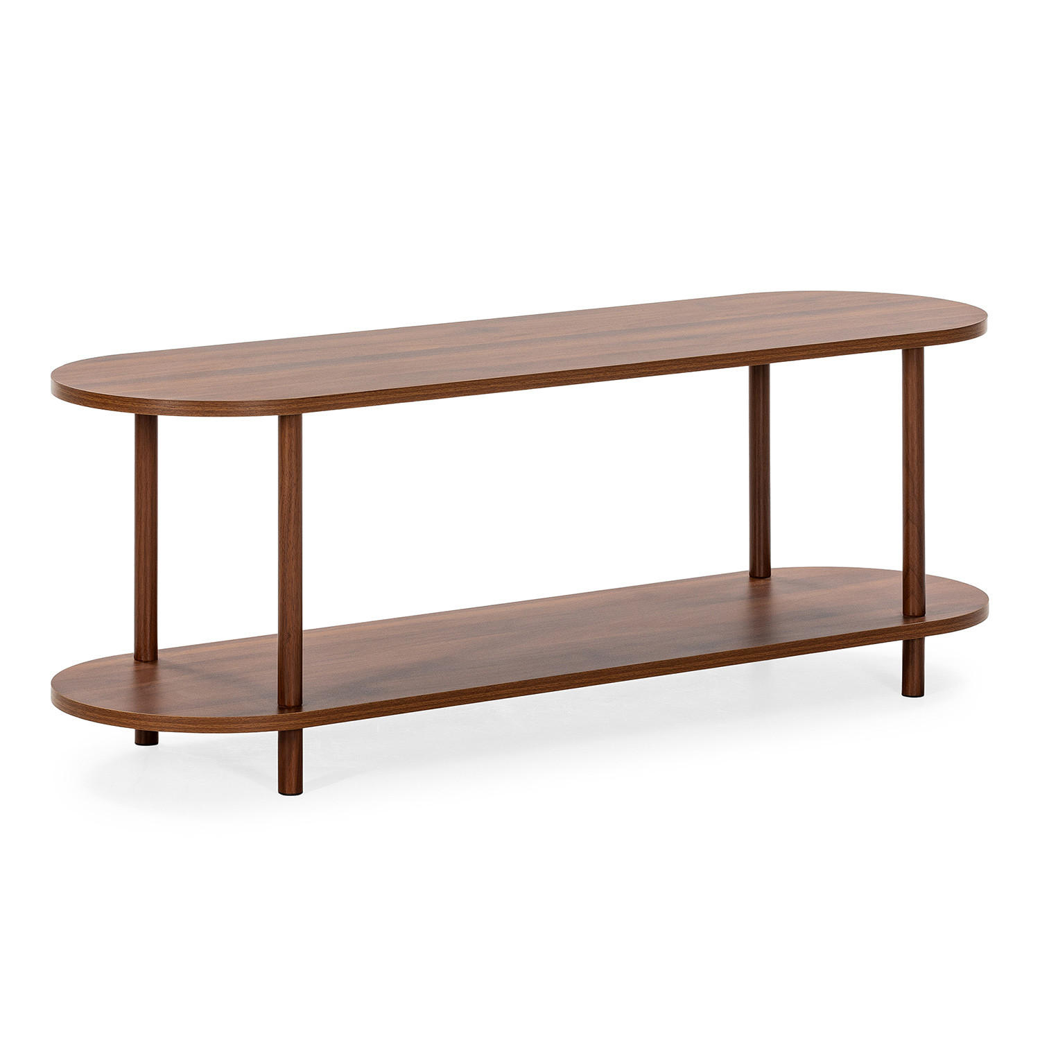 COMODĂ TV Montana cu 2 rafturi, aspect de nuc comun - culoare nucă, compozit lemnos (130/45/38cm) - VS Venta-stock