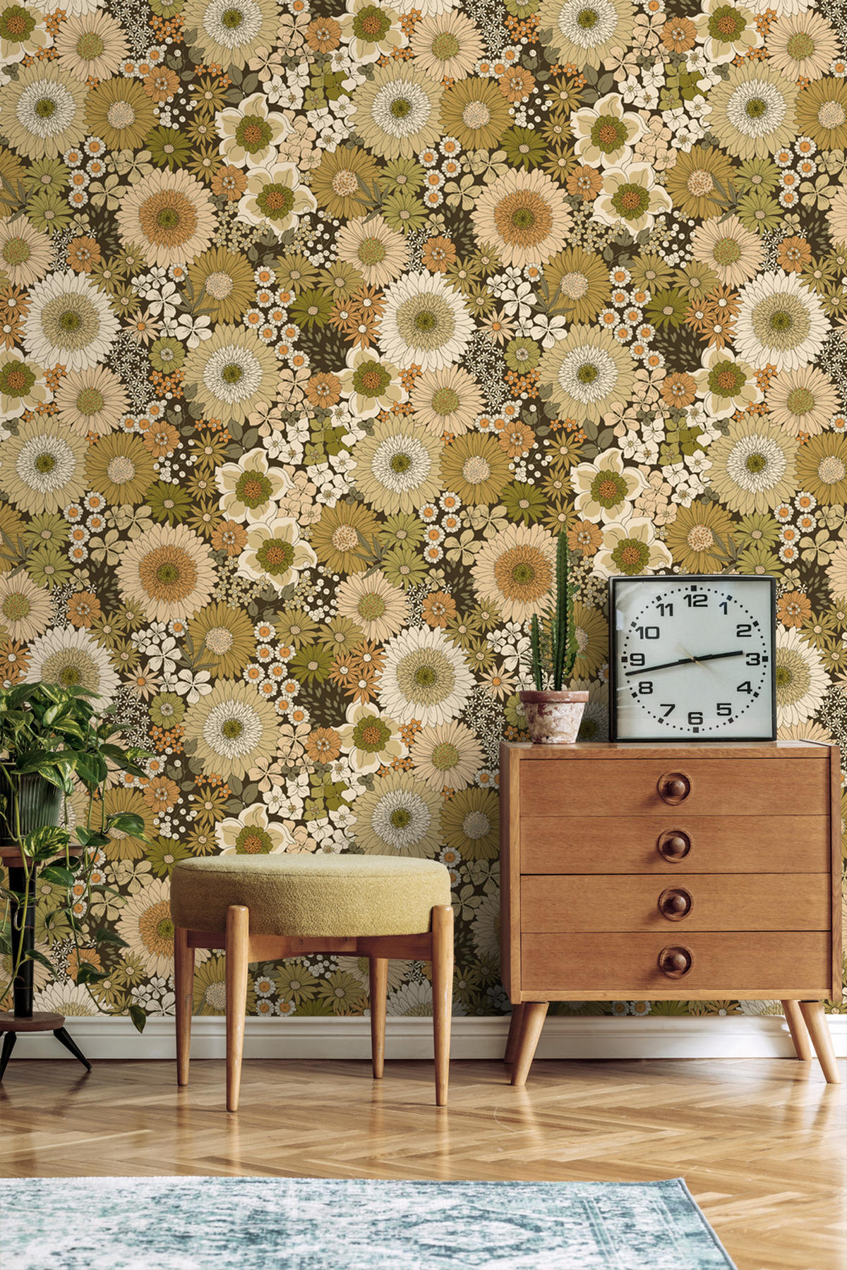 TAPETE Retro Blumen 50 x 900 cm - Grün, Papier (50/900cm) - ESTAhome