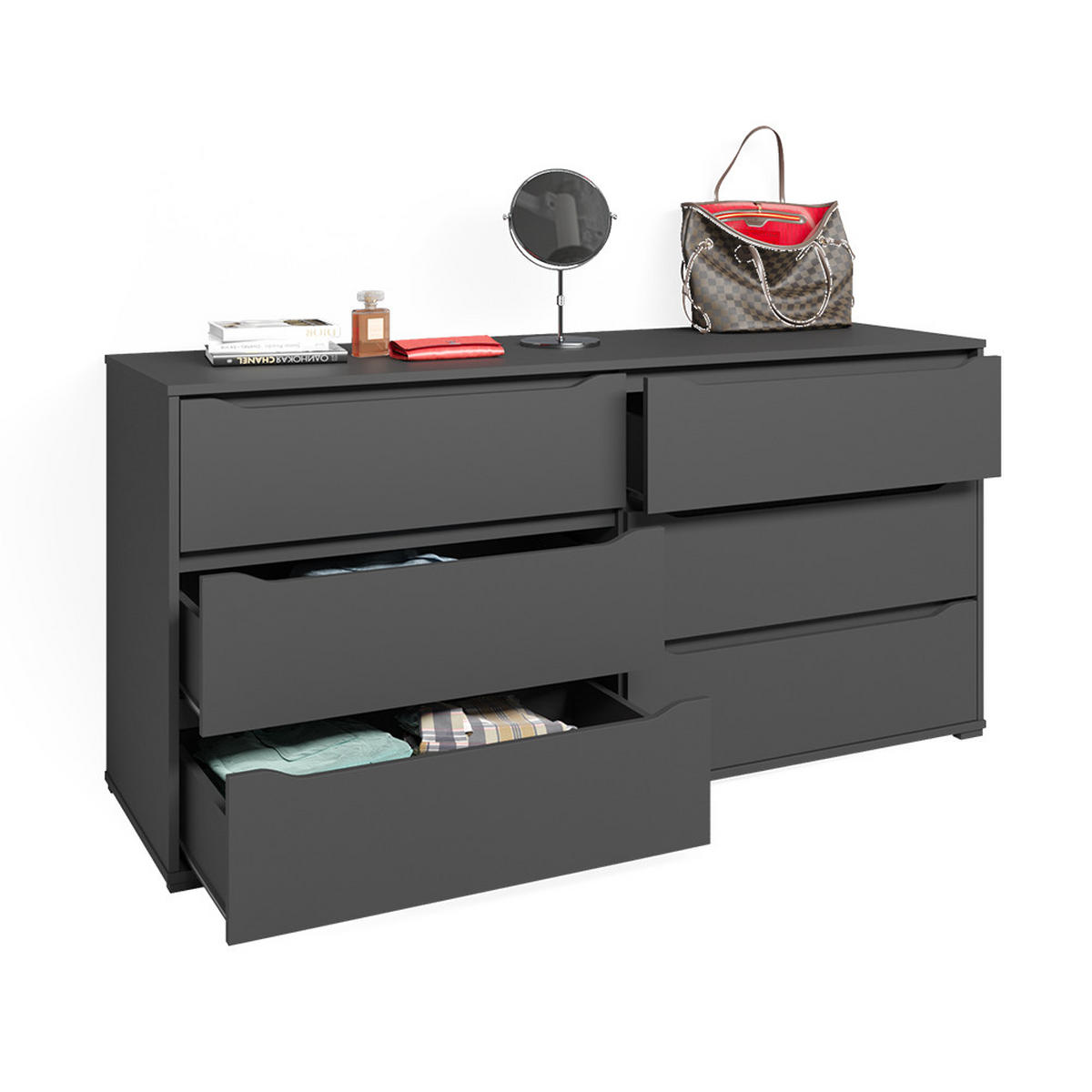 KOMMODE Ruben Anthrazit 160 x 77.6 cm - Anthrazit, Holzwerkstoff (48/77.6/160cm) - Vicco