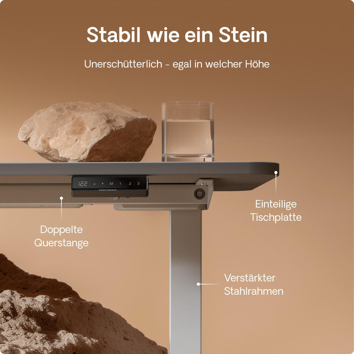 SCHREIBTISCH Elektrisch Höhenverstellbarer HomeOne 140x70cm Weiß/Grau mit Memory-Funktion, Anti-Kollisions Technologie - Weiß/Grau, Holzwerkstoff (70/140/72cm) - Desktronic