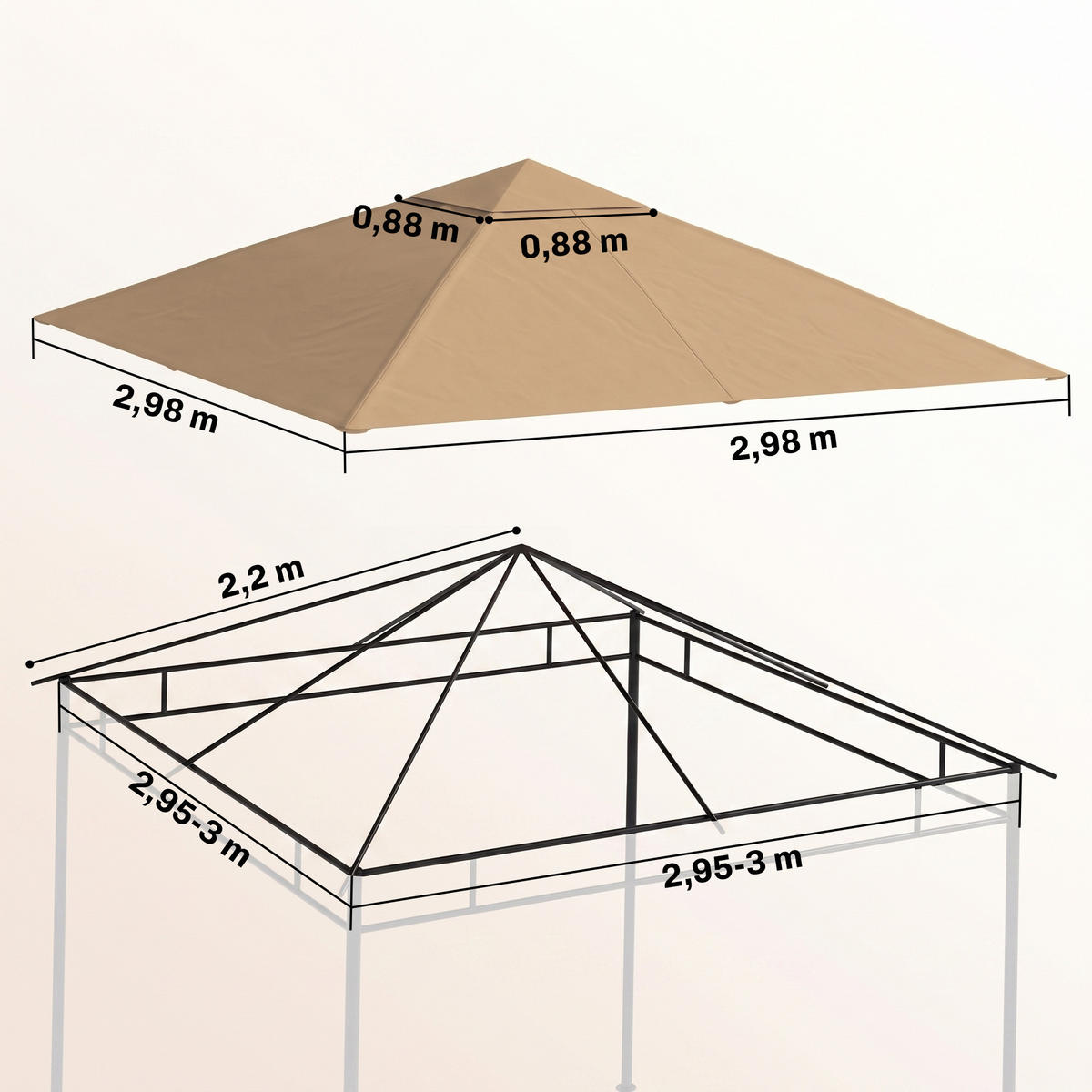 STŘECHA PRO PAVILON, ochrana před sluncem, béžová - béžová, plast (298/1/298cm) - Outsunny
