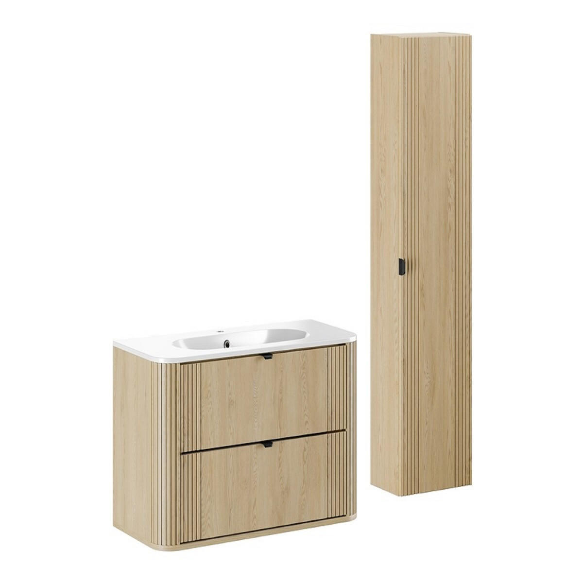 Milaros Markt Badmöbel-Set Eiche, Weiß Hochglanz 100x140x46 cm