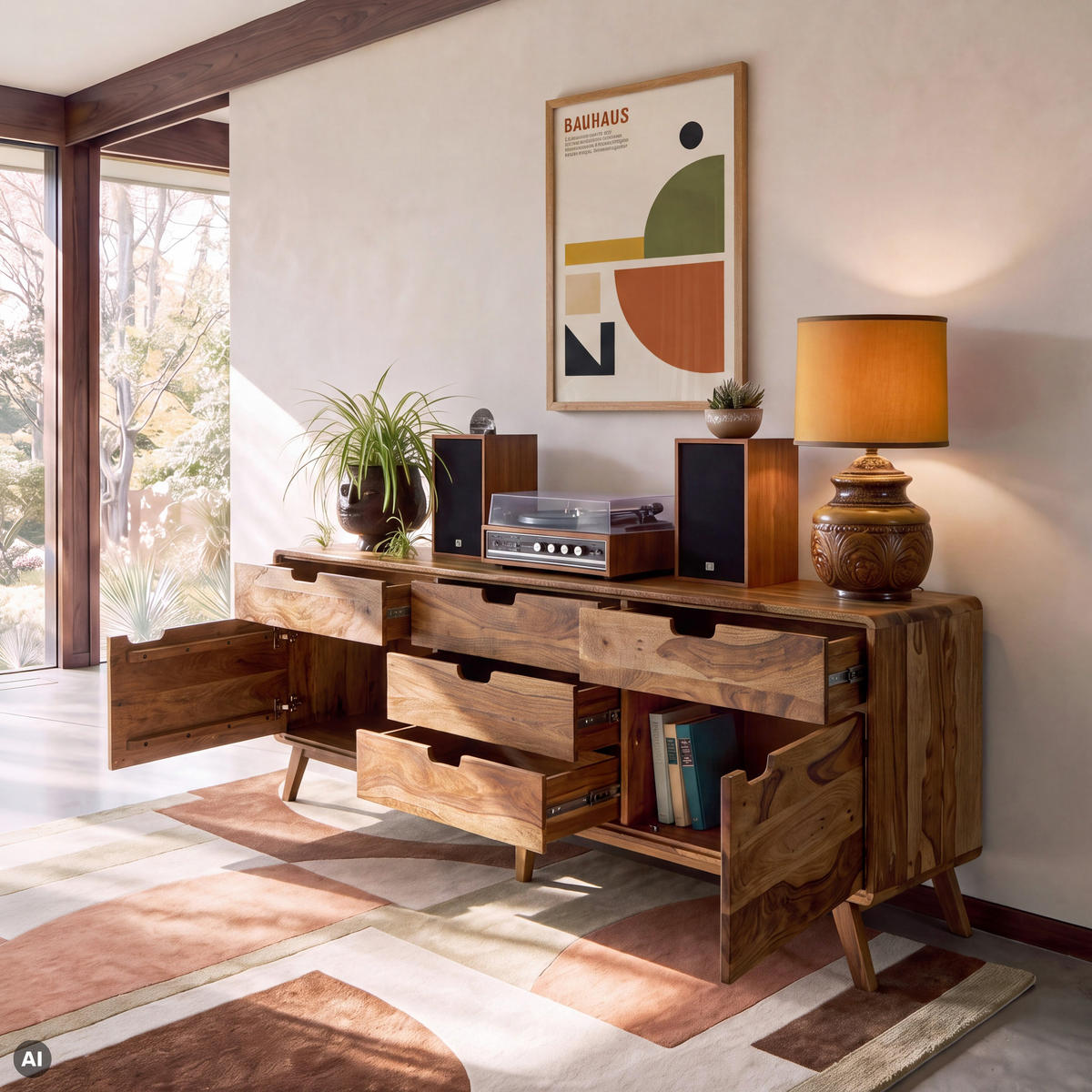 SIDEBOARD Sheesham 200x40x65 natur sandgestrahlt lackiert MALMÖ 2 #230 - Naturfarben, Holz (200/65/40cm) - Massivmoebel24