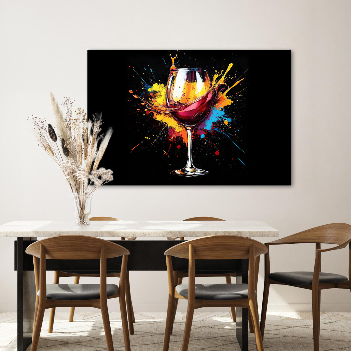 LEINWANDBILD Wein - Glas - Graffiti - Getränk - Rot - Farbe Wohnzimmer 120x80 cm - Weinrot, Textil (120/80cm) - MuchoWow
