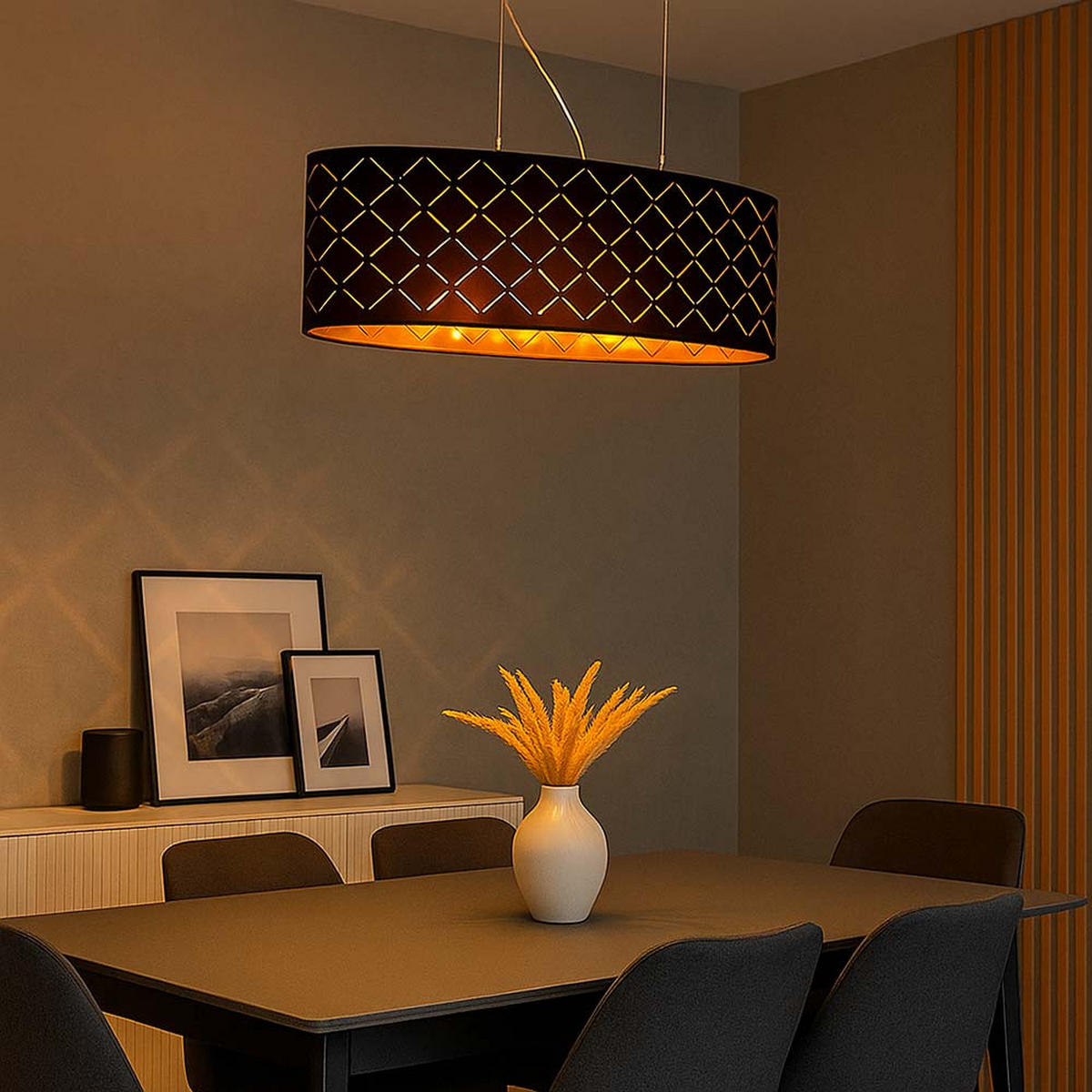 HÄNGELEUCHTE Metall Textil Schwarz Gold - Schwarz, Metall (65/25/140cm) - Globo Lighting