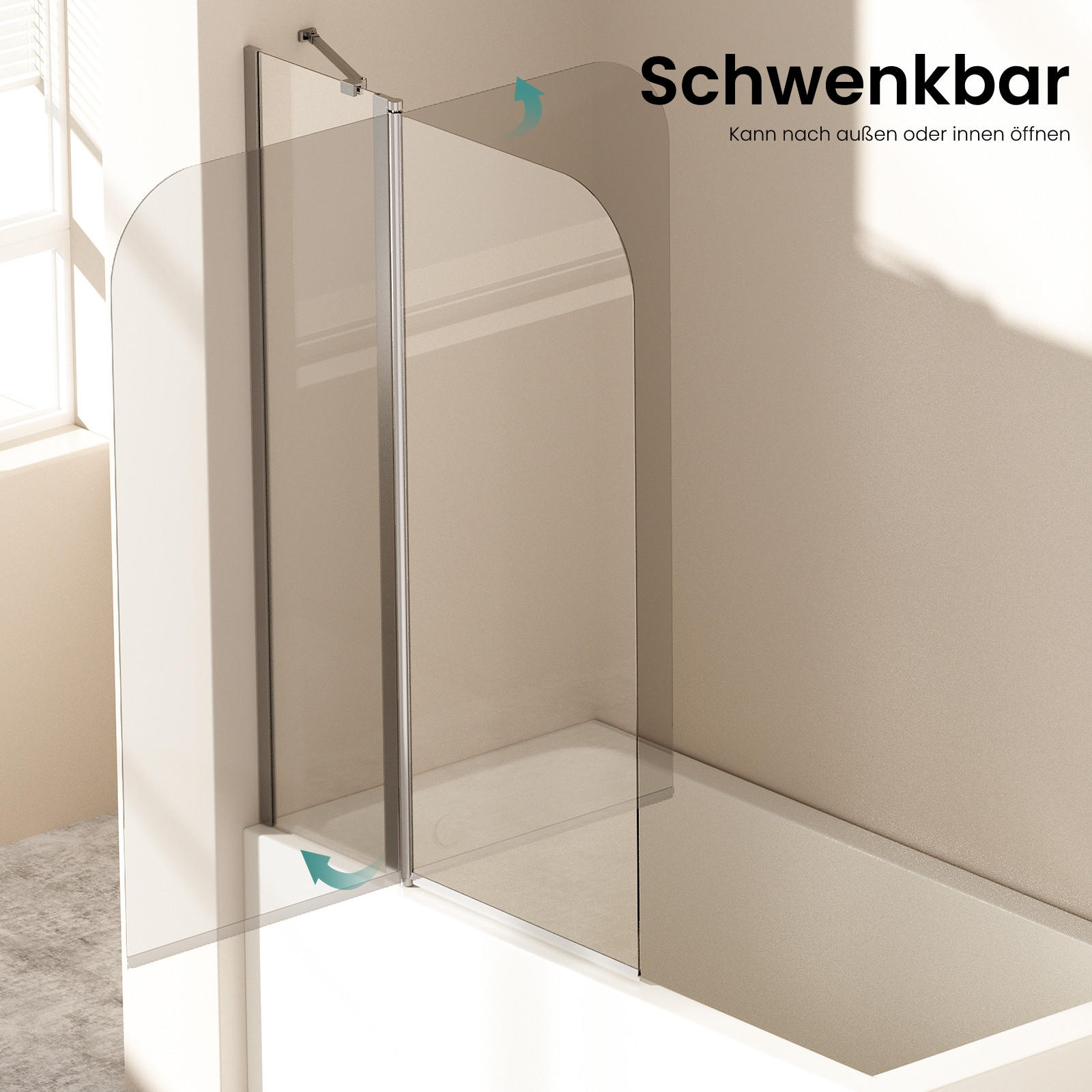 DUSCHWAND für Badewannen mit Schwenkfunktion 140/100 cm - Transparent, Glas (100/140cm) - EMKE