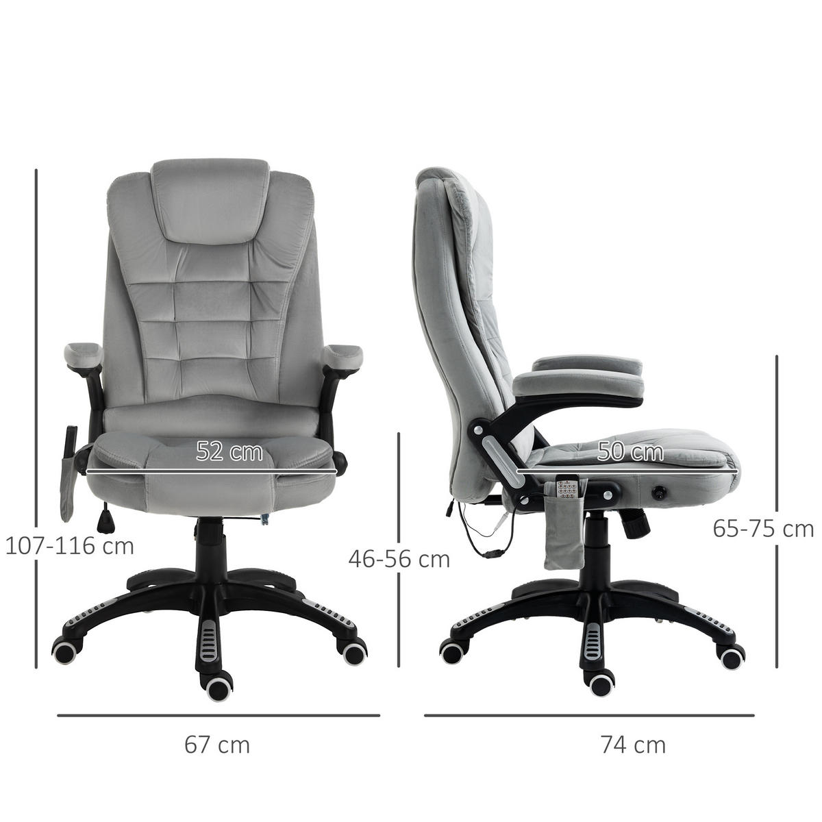 MASSAGE Sessel höhenverstellbarer Bürostuhl mit Massagefunktion Relaxsessel Grau - Silberfarben/Schwarz, Kunststoff/Textil (74/116/67cm) - Vinsetto