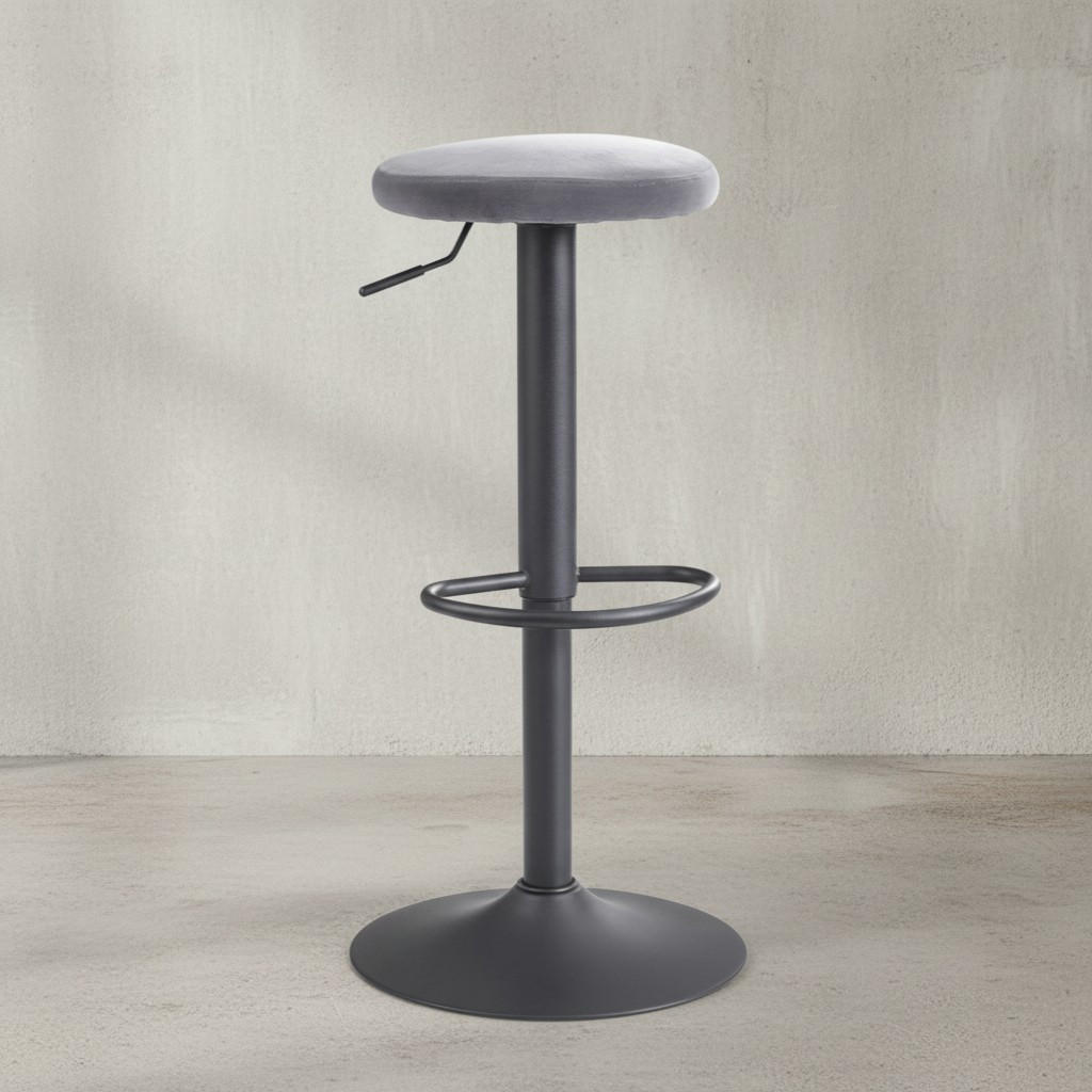 BARHOCKER Höhenverstellbar Eisen Samt Drehbar CAMPANIA, Grau 40x40x79 cm - Schwarz/Grau, Textil/Metall (40/79/40cm) - KADIMA DESIGN