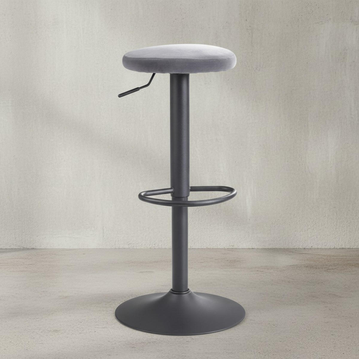 BARHOCKER Höhenverstellbar Eisen Samt Drehbar CAMPANIA, Grau 40x40x79 cm - Schwarz/Grau, Textil/Metall (40/79/40cm) - KADIMA DESIGN