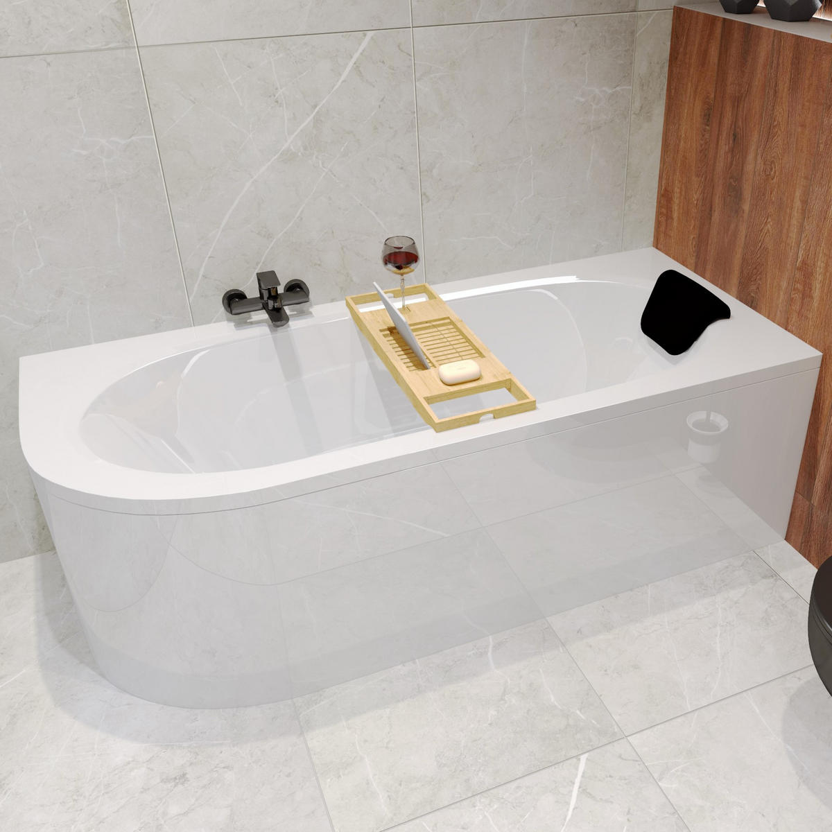 BADEWANNE Eckwanne AVITA 160/75 Rechts + Schürze + Ablage + Kopfstütze Ablauf Füße - Weiß, Kunststoff (75/55.5/160cm) - bad land