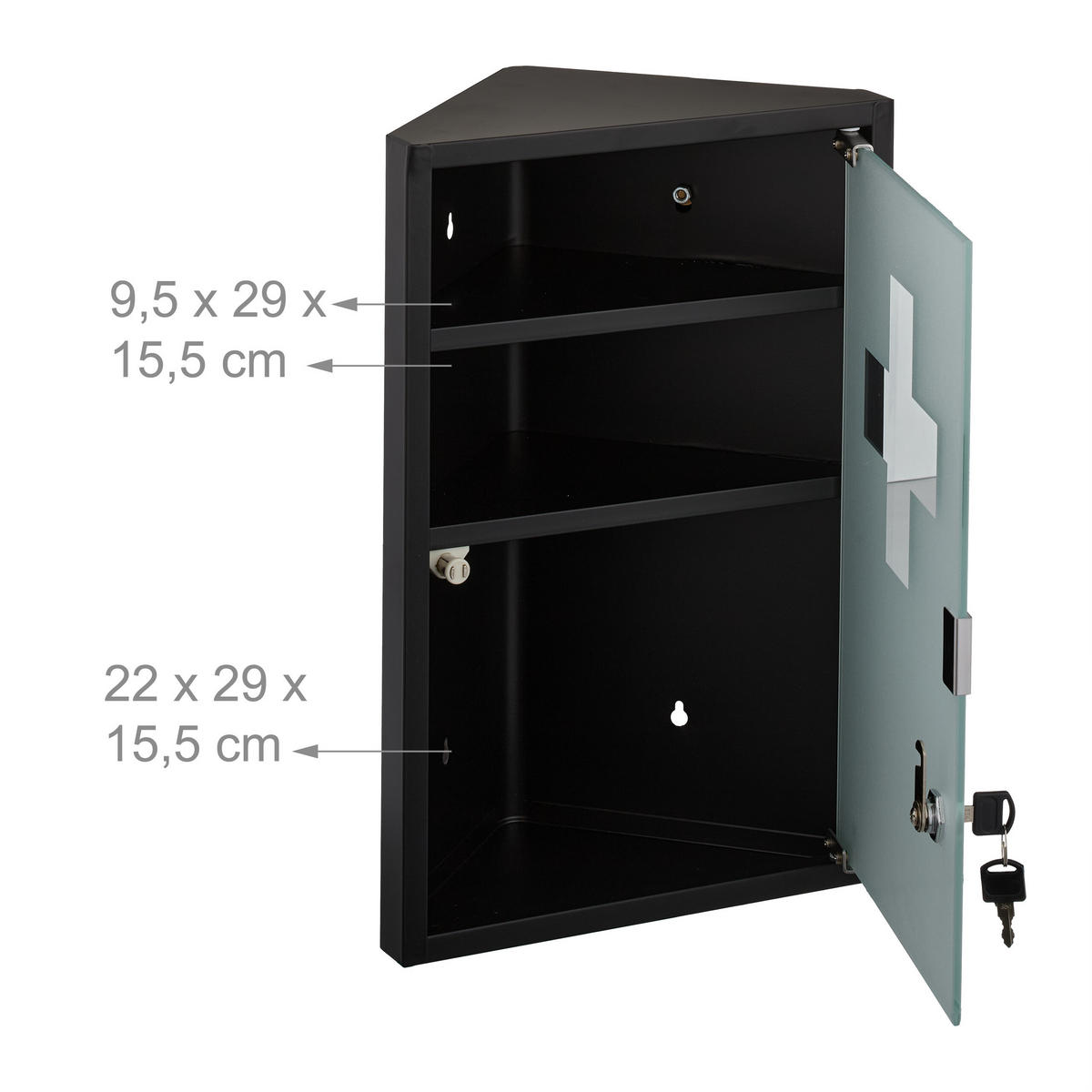 MEDIZINSCHRANK - Schwarz, Glas/Metall (30/45/17.5cm) - Relaxdays