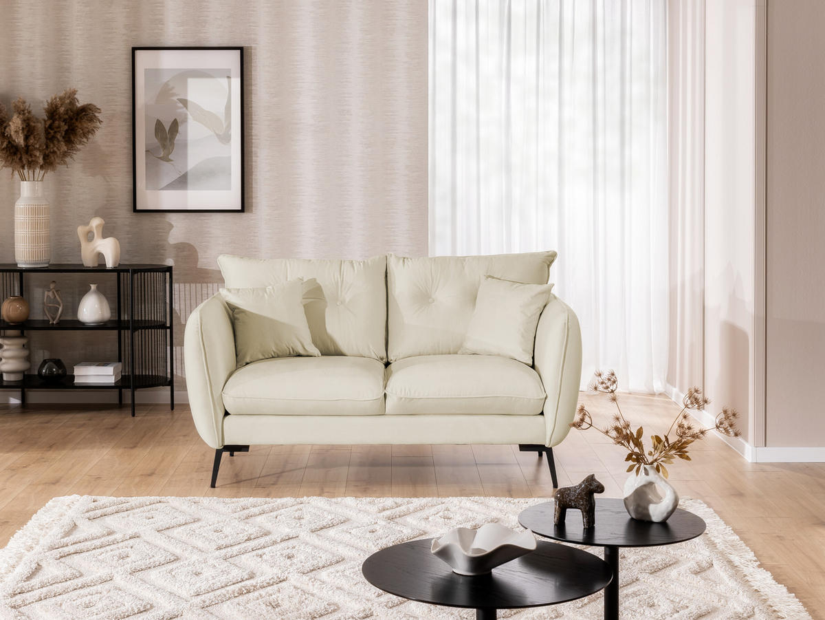 SITZGARNITUR 2+1 Nordloft Beige Samt - Beige/Schwarz, Holz/Textil (133/86/59cm) - S-Style Möbel